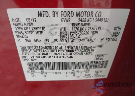 2013 Lincoln Mkx из США, поврежденный, VIN 2LMDJ6JK1DBL12530